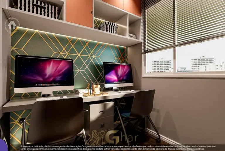Escritório do apartamento decorado em apartamentos no bairro do Capão Redondo, São Paulo