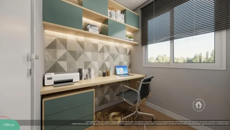 Escritório (home office) do apartamento decorado em condomínio residencial no bairro da Freguesia do Ó, na Zona Norte de São Paulo