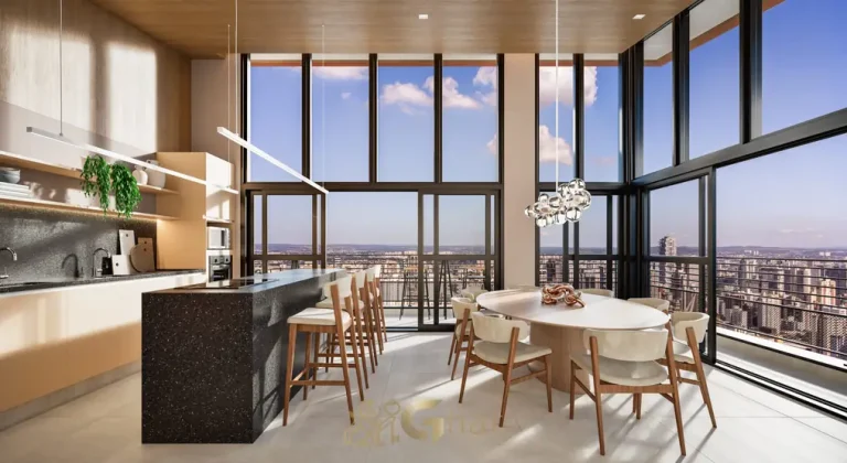 Espaço gourmet integrado em apartamentos no bairro da Vila Olímpia, São Paulo