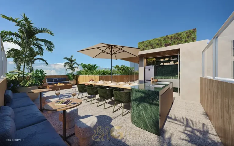 Espaço gourmet do rooftop do condomínio Pintassilgo 336 no bairro de Moema, São Paulo