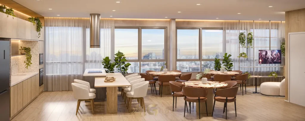 Espaço gourmet do rooftop em condomínio residencial no bairro do Ibirapuera, na Zona Sul de São Paulo