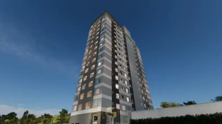 Fachada contemporânea em ângulo lateral em apartamentos no bairro da Lapa, São Paulo