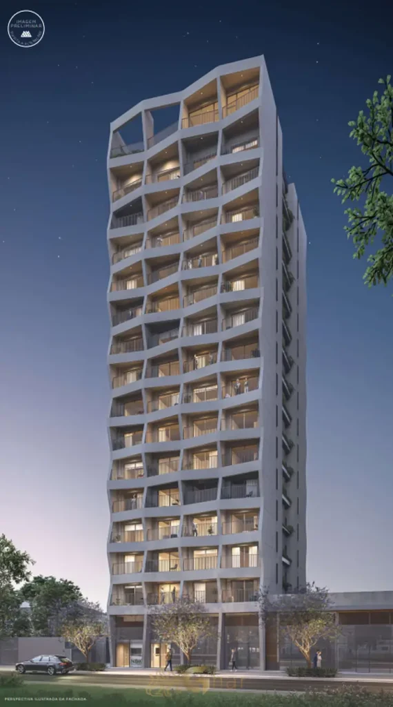 Fachada contemporânea do condomínio NDK Studios Moema no bairro de Moema, São Paulo