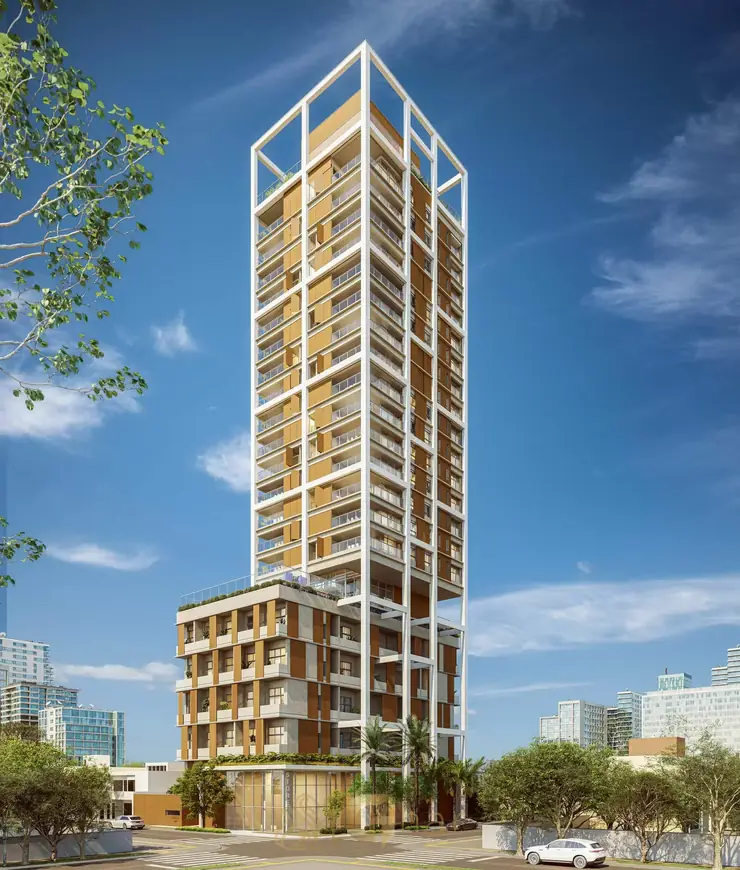 Fachada contemporânea em apartamentos no bairro de Moema, São Paulo