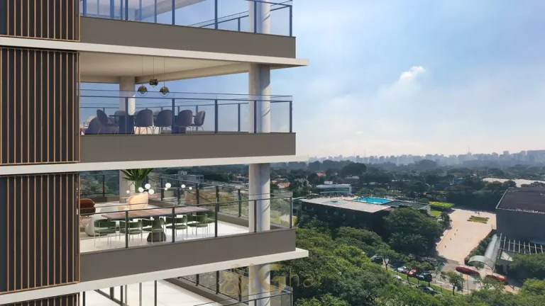 Fachada com varandas em condomínio residencial no bairro do Ibirapuera, na Zona Sul de São Paulo