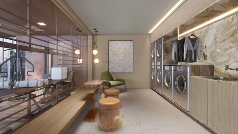 Lavanderia compartilhada em apartamentos no bairro de Moema, São Paulo