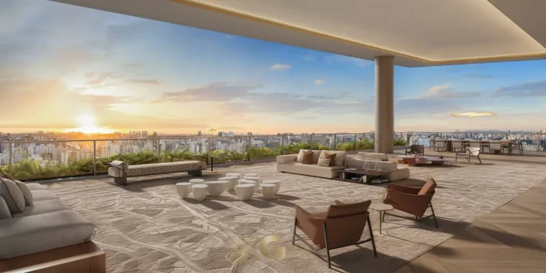 Living do apartamento decorado de 345 m² do condomínio La Galerie Moema no bairro de Moema, São Paulo