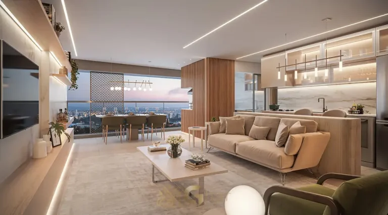 Living do apartamento decorado em apartamentos no bairro de Moema, São Paulo