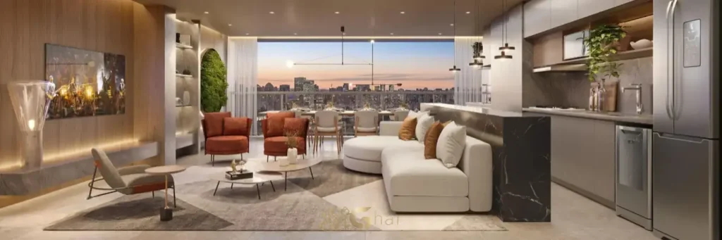 Living do apartamento decorado em apartamentos no bairro de Moema, São Paulo