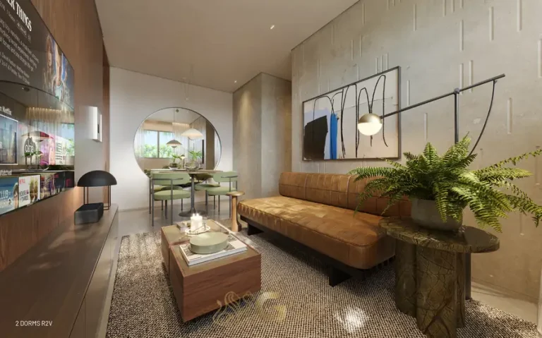 Living do apartamento decorado do condomínio Pintassilgo 336 no bairro de Moema, São Paulo