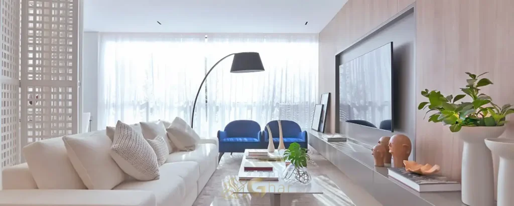Living integrado do apartamento decorado em apartamentos no bairro de Moema, São Paulo