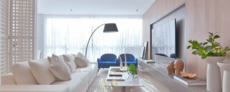 Living integrado do apartamento decorado em apartamentos no bairro de Moema, São Paulo