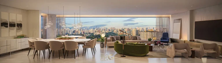 Living do apartamento decorado em condomínio residencial no bairro de Moema, na Zona Sul de São Paulo