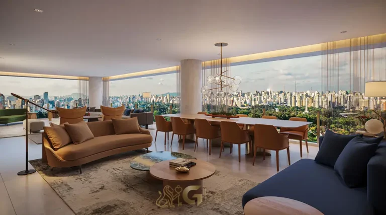 Living integrado do apartamento decorado em apartamentos no bairro de Moema, São Paulo