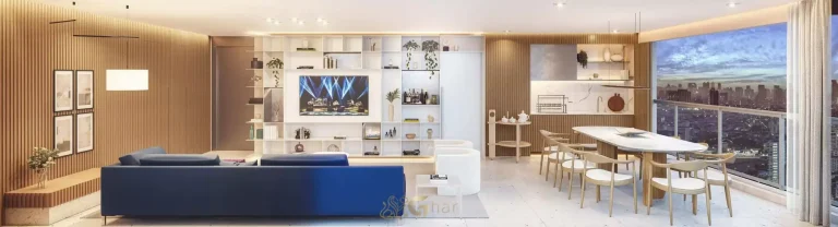 Living integrado do apartamento decorado em apartamentos no bairro de Moema, São Paulo