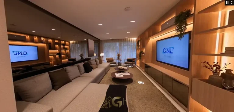 Living integrado à varanda do apartamento decorado do condomínio Aiká Moema no bairro de Moema, São Paulo