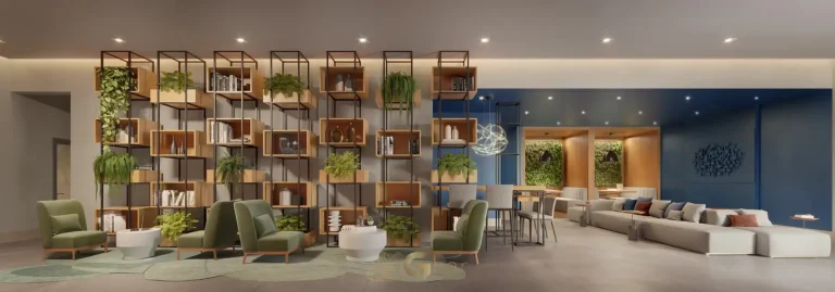 Lobby em apartamentos no bairro de Moema, São Paulo