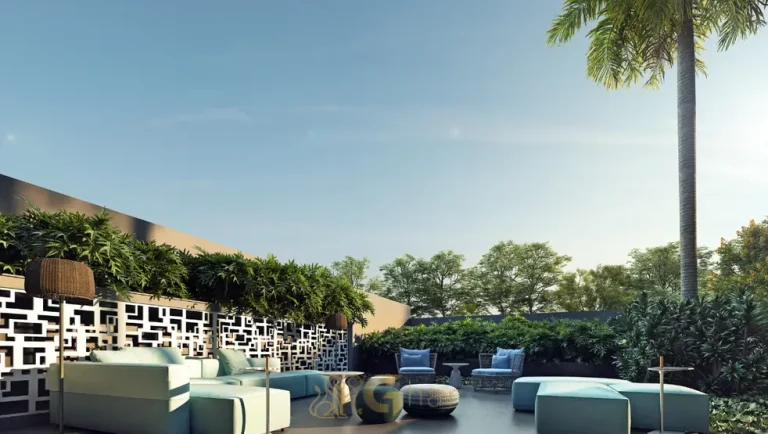 Lounge externo de convivência em apartamentos no bairro de Moema, São Paulo