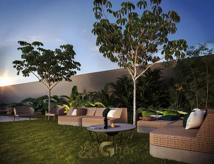 Lounge externo em condomínio residencial no bairro de Moema, na Zona Sul de São Paulo