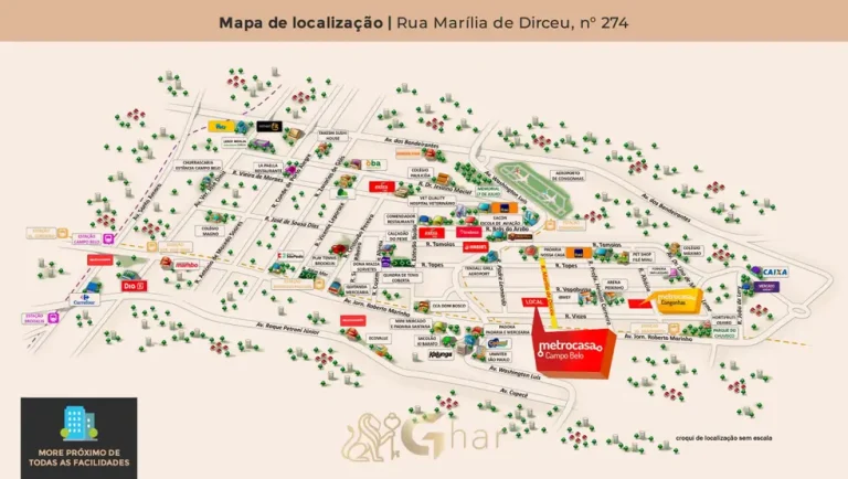 Mapa de localização do bairro em apartamentos no bairro do Campo Belo, São Paulo