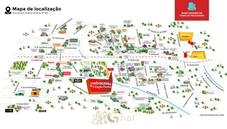 Mapa de localização do bairro em apartamentos no bairro da Penha, São Paulo