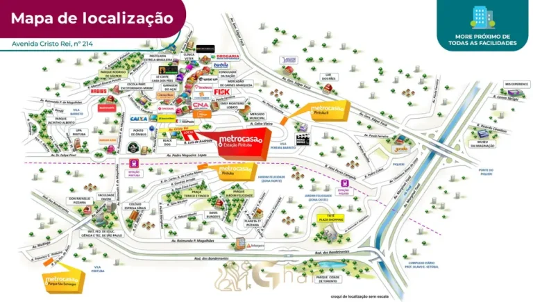 Mapa de localização na região em apartamentos no bairro de Pirituba, São Paulo
