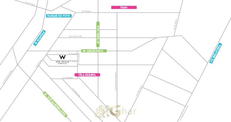 Mapa de localização no bairro em apartamentos no bairro da Vila Olímpia, São Paulo