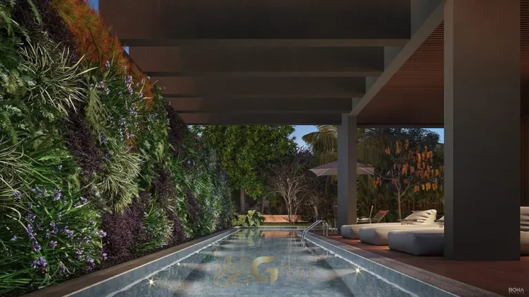Piscina aquecida com deck em apartamentos no bairro de Moema, São Paulo