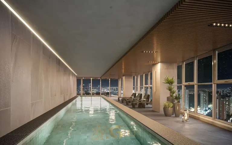 Piscina coberta do condomínio Monogram Moema no bairro de Moema, São Paulo
