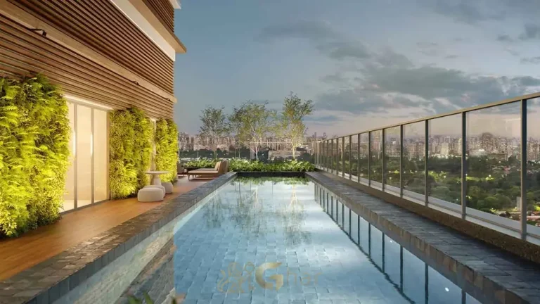 Piscina no rooftop em condomínio residencial no bairro da Vila Nova Conceição, na Zona Sul de São Paulo