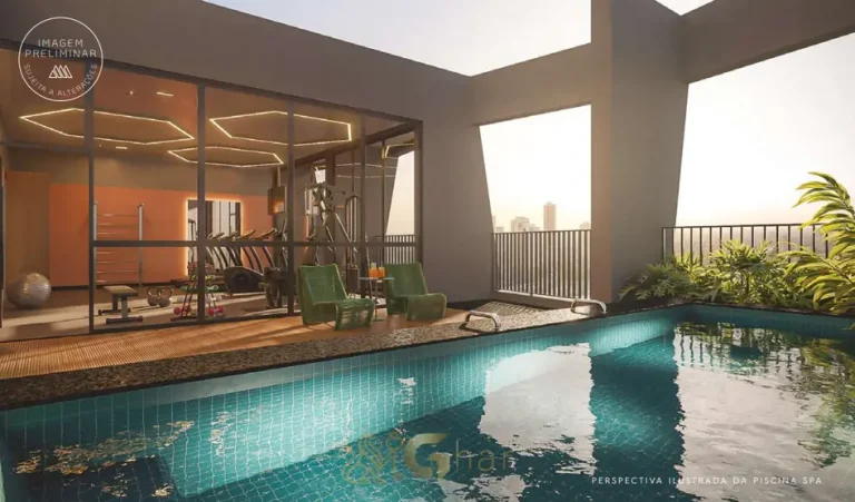 Piscina no rooftop em apartamentos no bairro de Moema, São Paulo