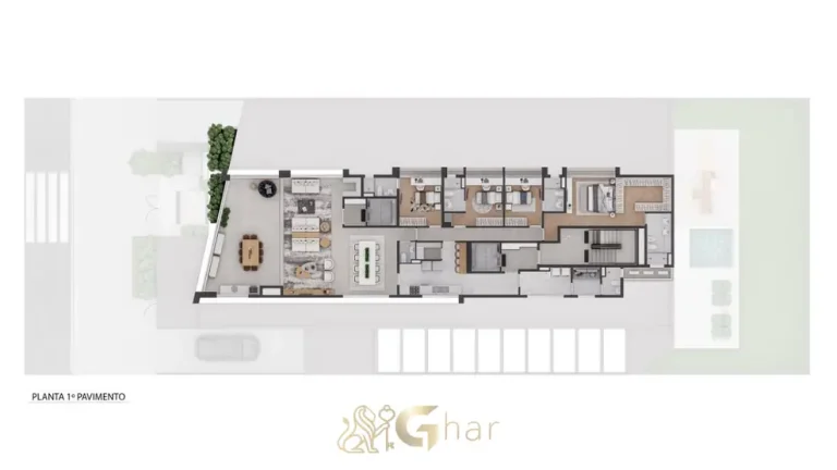 Planta do apartamento do primeiro pavimento do condomínio Maison Gabrielle no bairro de Moema, São Paulo