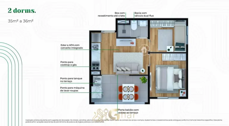 Planta do apartamento de 2 dormitórios em apartamentos no bairro do Alto do Ipiranga, São Paulo