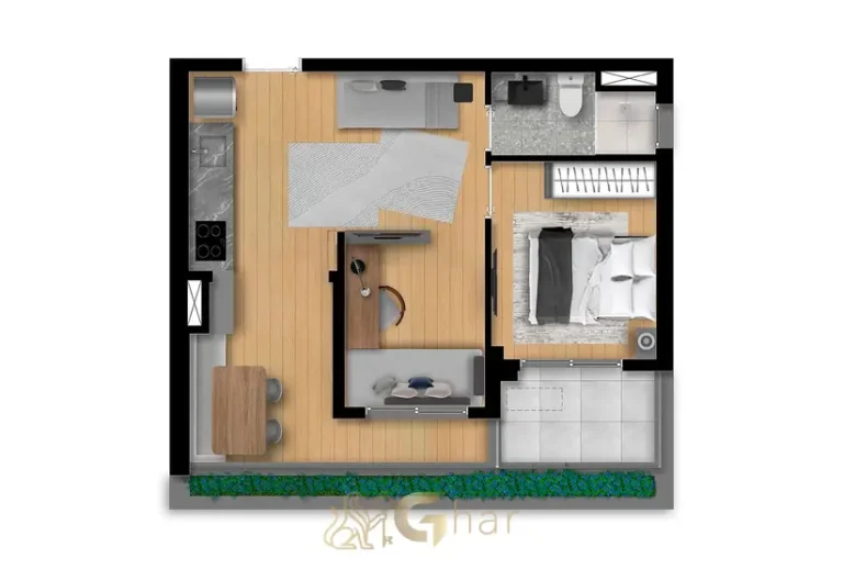 Planta completa do apartamento de 2 dormitórios do condomínio Nex One Jurupis no bairro de Moema, São Paulo