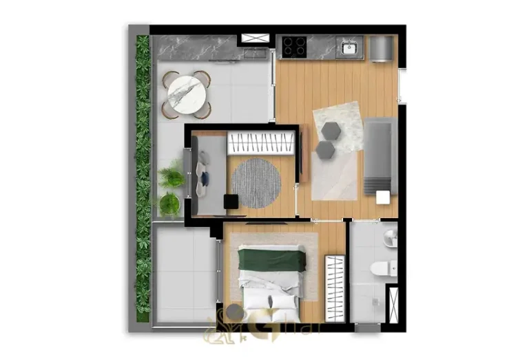 Planta do apartamento de 2 dormitórios com 47 m² do condomínio Nex One Jurupis no bairro de Moema, São Paulo