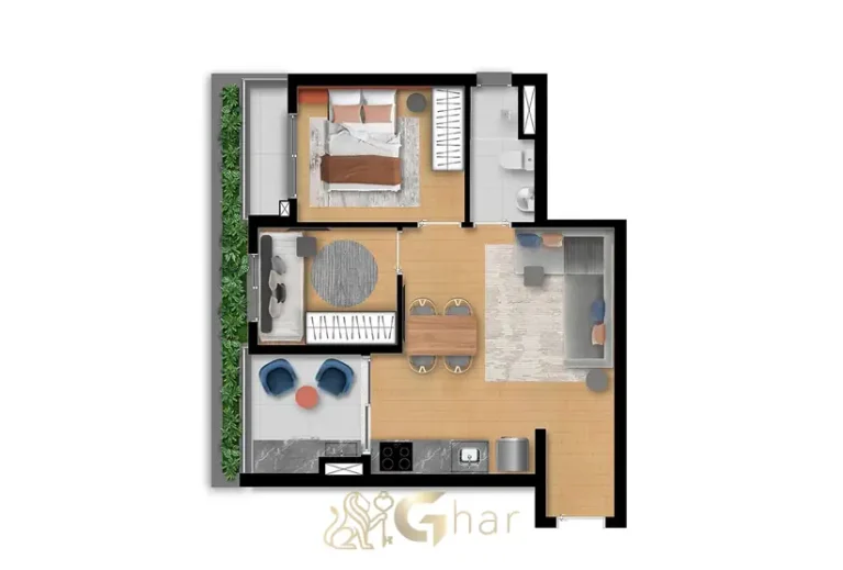 Planta do apartamento de 2 dormitórios com 50 m² em apartamentos no bairro de Moema, São Paulo