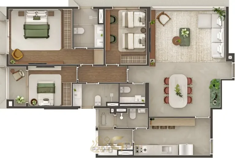 Planta do apartamento de 3 dormitórios com 124 m² do condomínio Gavia Moema no bairro de Moema, São Paulo