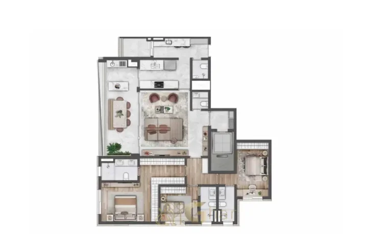 Planta do apartamento de 3 suítes e 160 m² em condomínio residencial no bairro de Moema, na Zona Sul de São Paulo