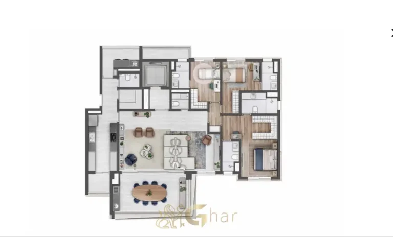 Planta do apartamento de 3 suítes e 190 m² em apartamentos no bairro de Moema, São Paulo