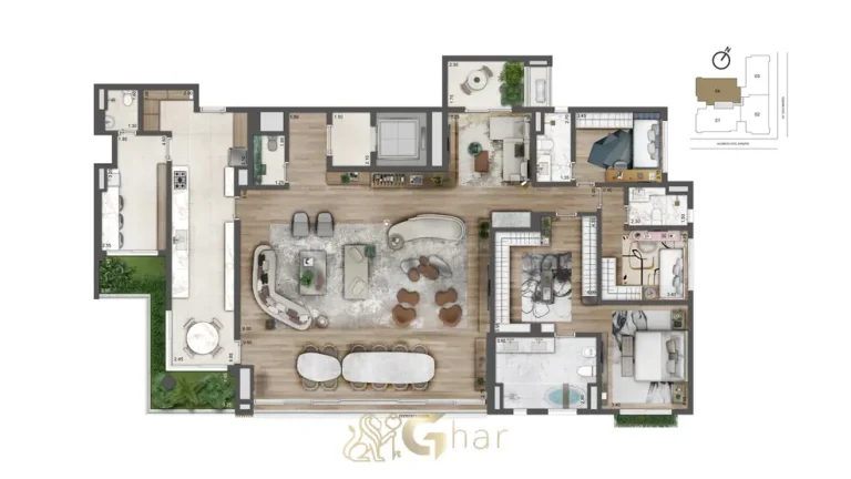 Planta do apartamento de 3 suítes em apartamentos no bairro de Moema, São Paulo