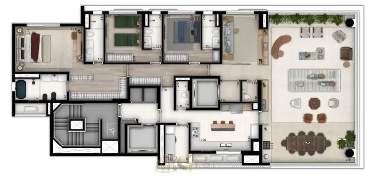 Planta do apartamento de 3 suítes de 238 m² em condomínio residencial no bairro do Ibirapuera, na Zona Sul de São Paulo