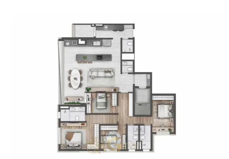 Planta do apartamento de 4 suítes e 160 m² em apartamentos no bairro de Moema, São Paulo