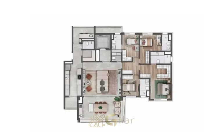 Planta do apartamento de 4 suítes e 190 m² do condomínio Atmos Moema no bairro de Moema, São Paulo
