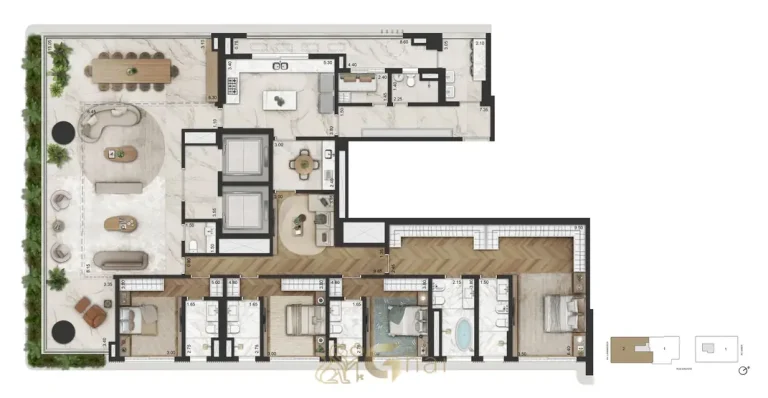 Planta do apartamento de 4 suítes com 345 m² do condomínio La Galerie Moema no bairro de Moema, São Paulo