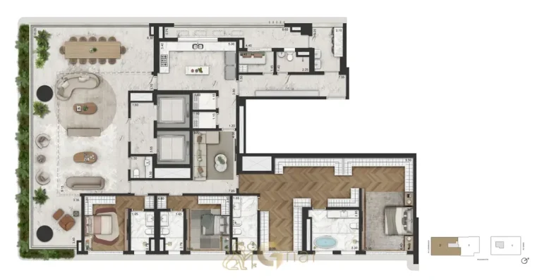 Segunda opção de planta do apartamento de 345 m² em apartamentos no bairro de Moema, São Paulo