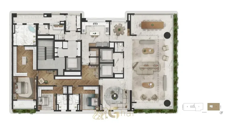 Segunda opção de planta do apartamento de 416 m² do condomínio La Galerie Moema no bairro de Moema, São Paulo