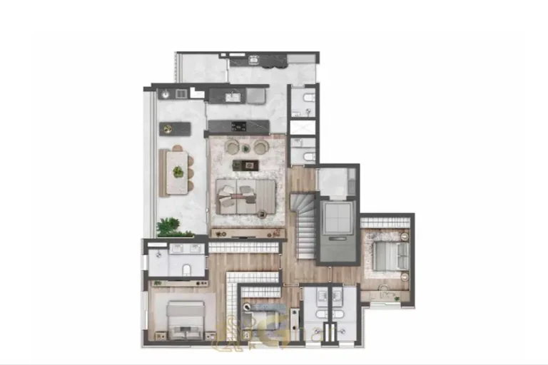 Planta da cobertura duplex de 3 suítes e 160 m² em condomínio residencial no bairro de Moema, na Zona Sul de São Paulo