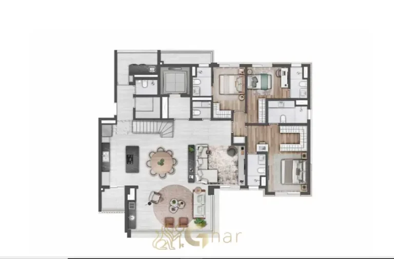 Planta da cobertura duplex de 3 suítes e 190 m² em condomínio residencial no bairro de Moema, na Zona Sul de São Paulo