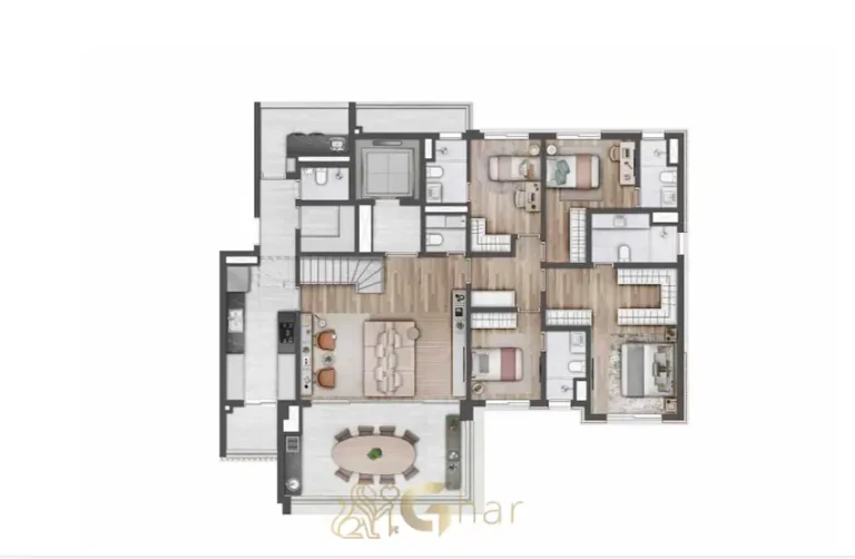 Planta da cobertura duplex de 4 suítes e 190 m² do condomínio Atmos Moema no bairro de Moema, São Paulo