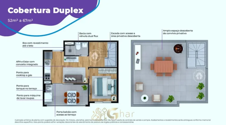Planta da cobertura duplex de 67 m² em condomínio residencial no bairro do Capão Redondo, na Zona Sul de São Paulo